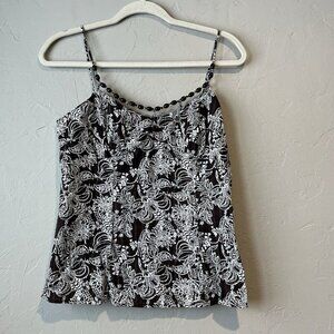 Y2K Floral 90s Beaded Spaghetti Strap Brown 8 Cotton Blouse Beach Boho Friends